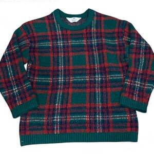 H&M kids Red and Green Plaid Crewneck Sweater